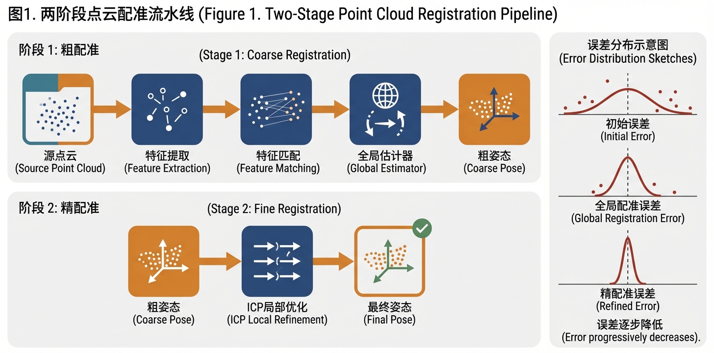 全局初始化 + ICP 精修两阶段 pipeline