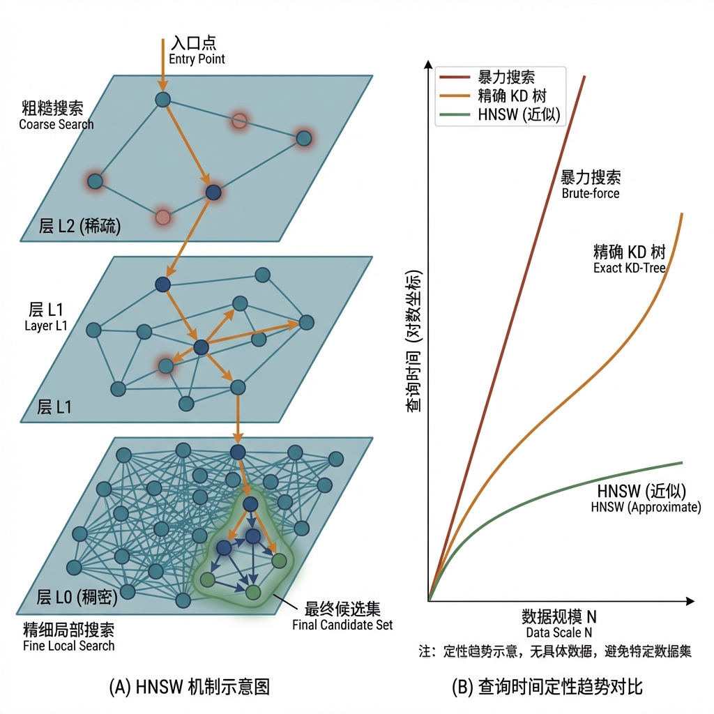 HNSW 分层图结构与贪心查询路径