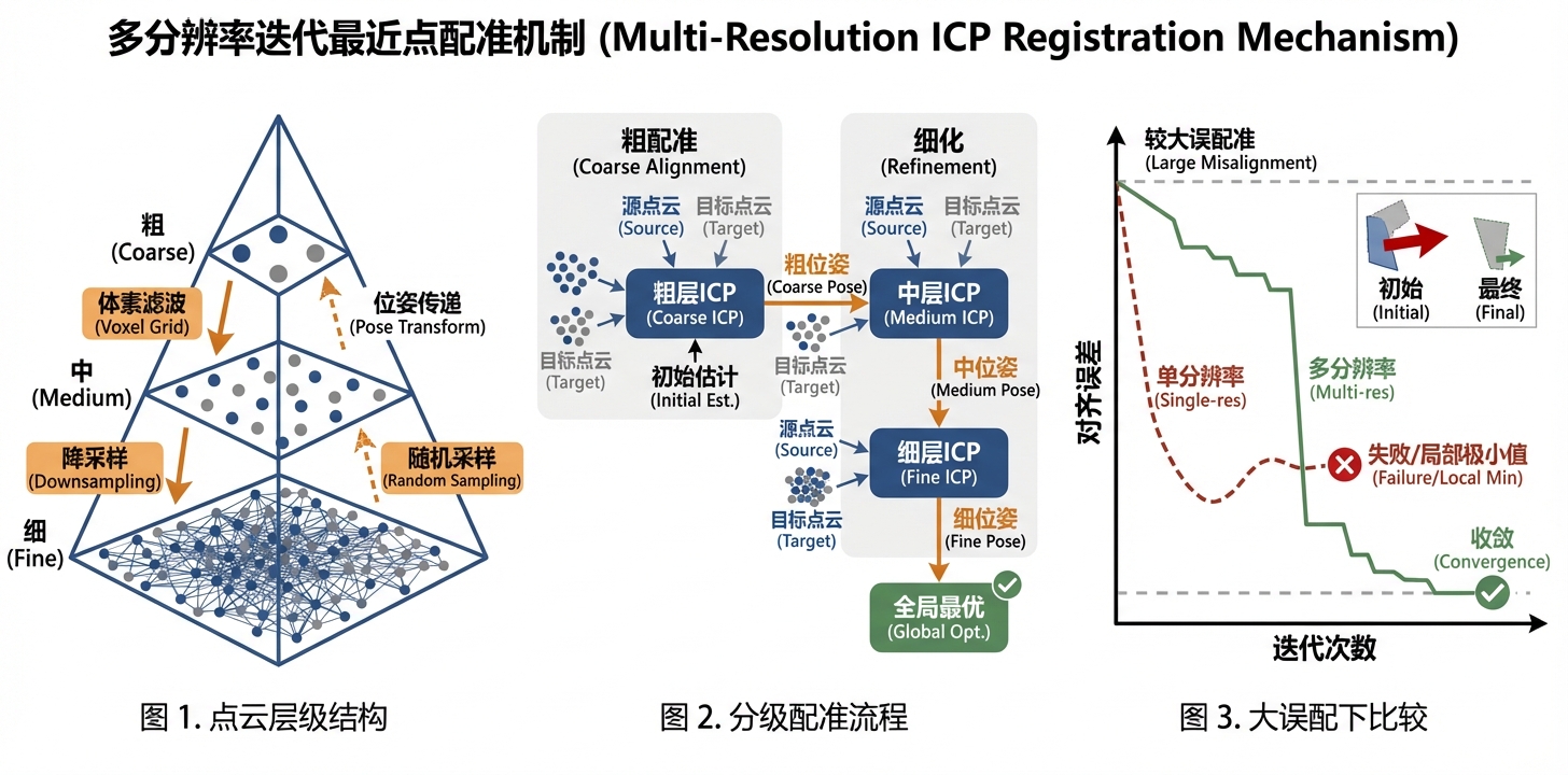 多分辨率 ICP 点云金字塔与收敛对比
