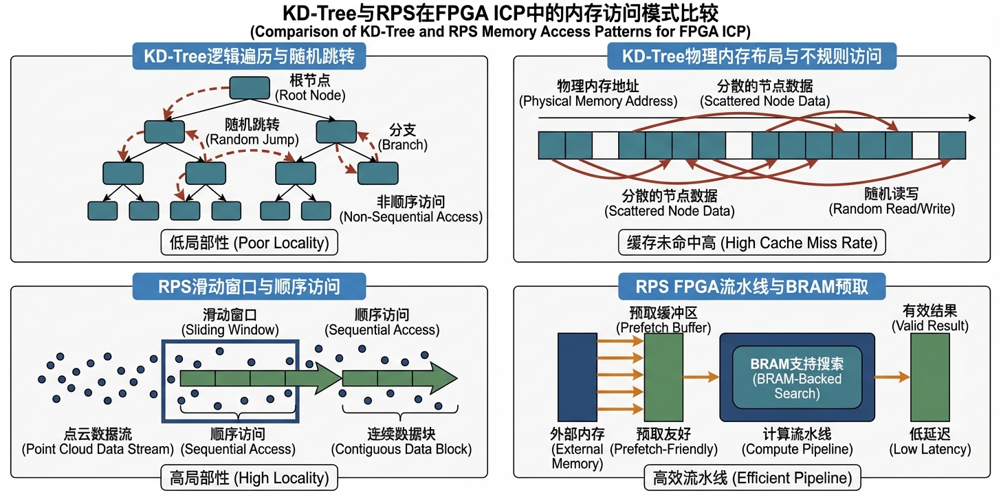 RPS 与 KD-Tree 内存访问模式对比及 FPGA 流水线预取设计